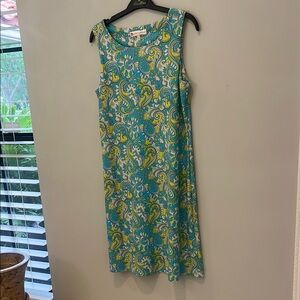Floral Sleeveless Dress - Blue and Green Bright Colors size Medium